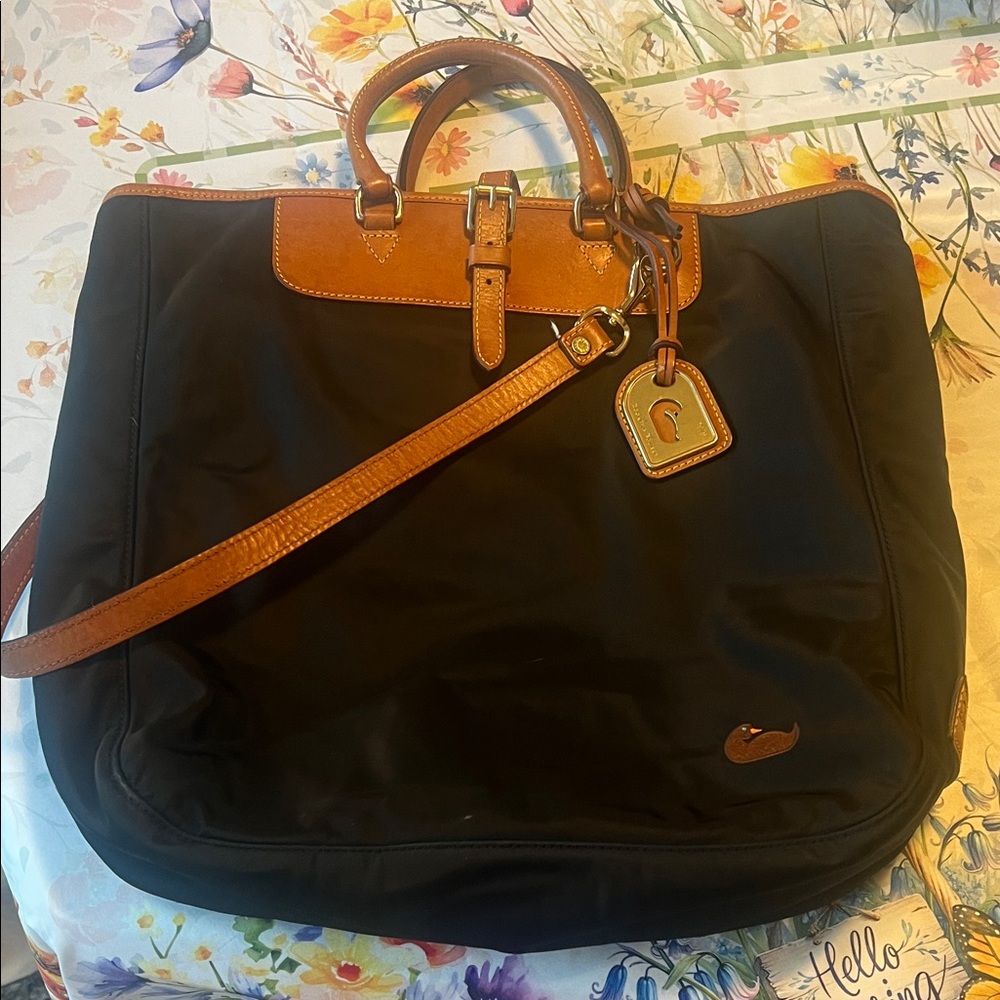 Dooney & Bourke Black Nylon Duffel with Brown Leather Trim Editors Bag